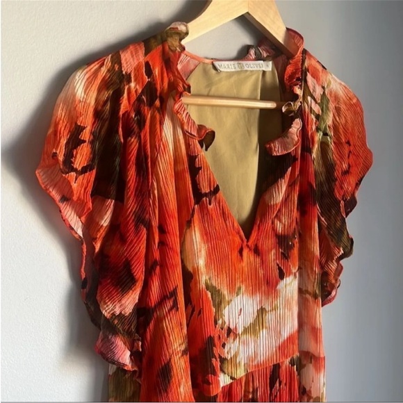 Marie Oliver Ruffle V-Neck Short Sleeve Plated Mini Dress Size XS - Picture 10 of 11